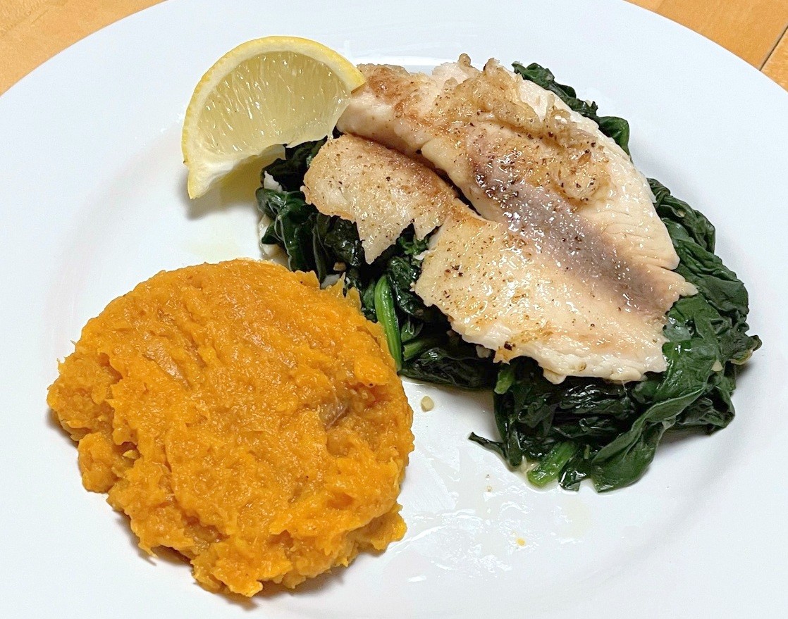 Grilled Tilapia with Spinach and mashed Butternut Squash